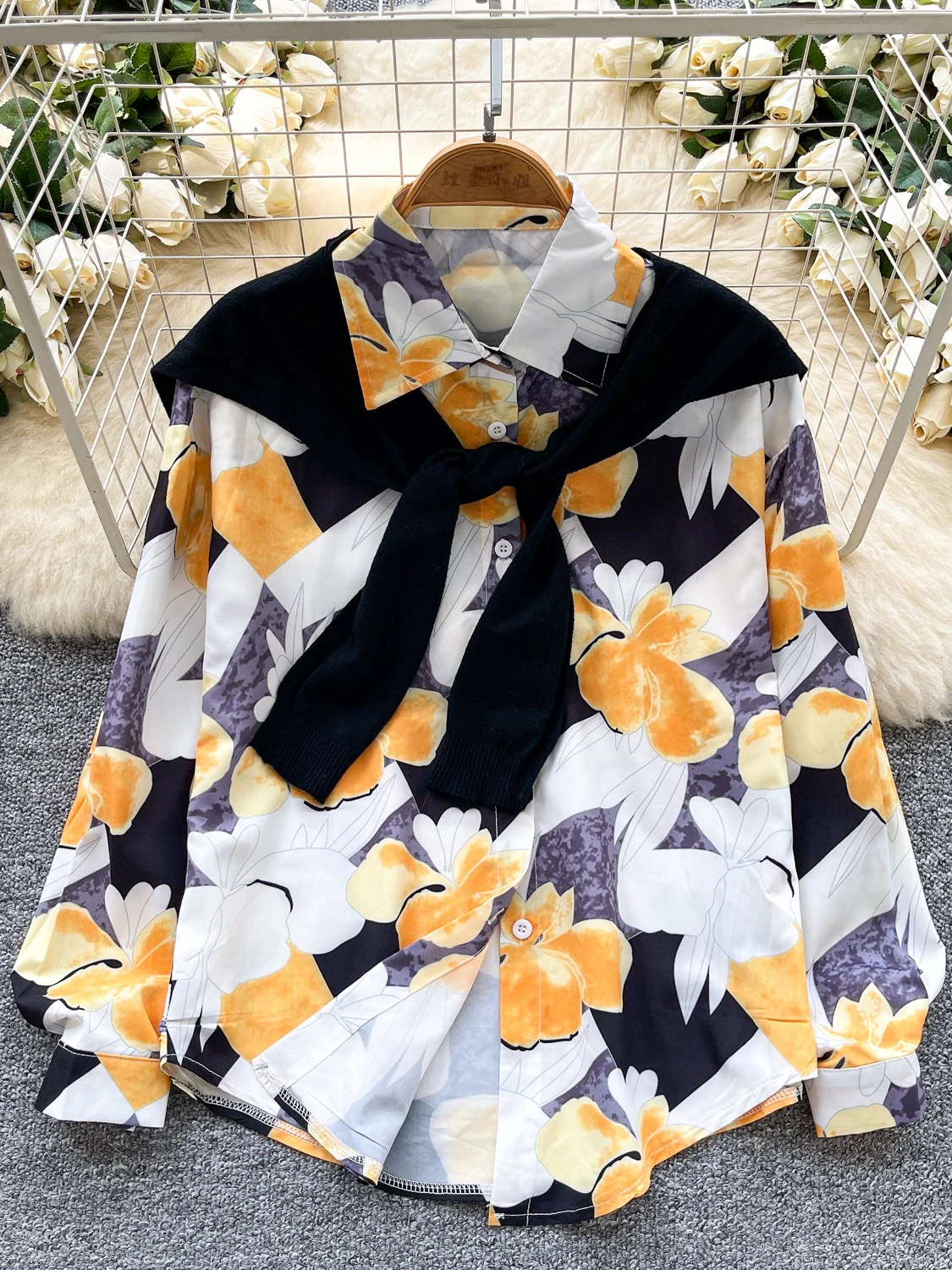 Ensemble de vêtements d'extérieur tricotés pour femmes, décontracté, Long, imprimé floral, irt, léger, maturi, fibre de polyester, peau respirante...