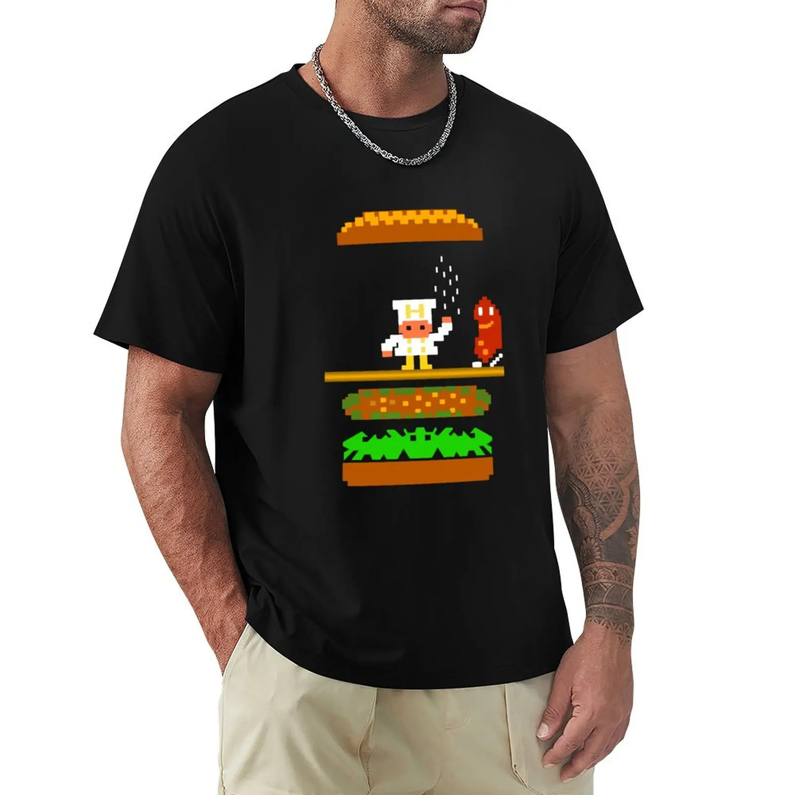 

Burger Time Retro 80's Arcade Game design T-Shirt Luxury man heavyweights man clothes mens graphic t-shirts big and tall