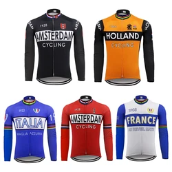 ITALIA  FRANCE HOLLAND Retro Cycling Jersey Long Sleeve Winter Fleece And No Fleece Classic Bike Clothing Maillot Ciclismo