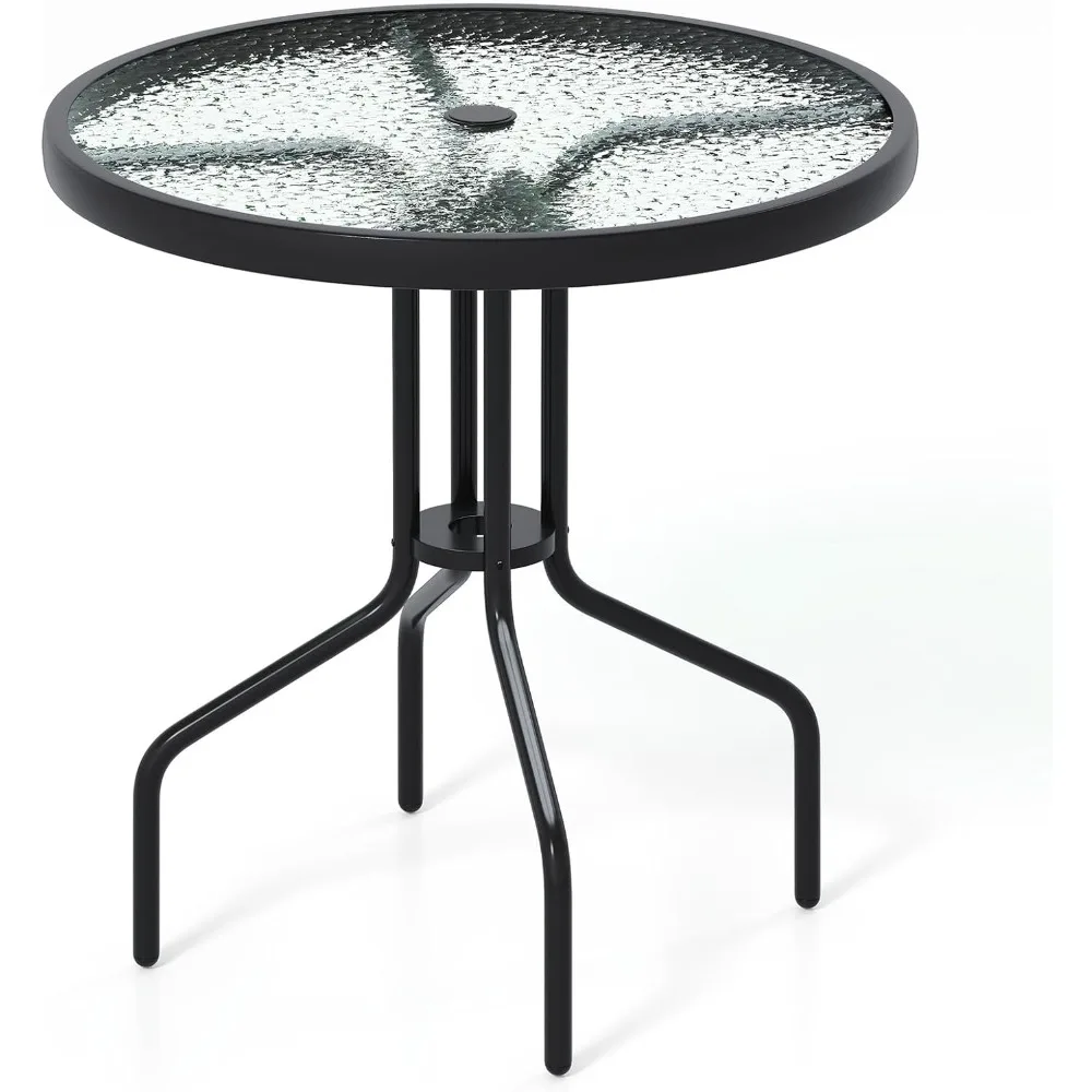 

Уличный обеденный стол с закаленным стеклянным верхом, уличный стол-бистро с отверстием для зонта и металлическим каркасом, стол для патио