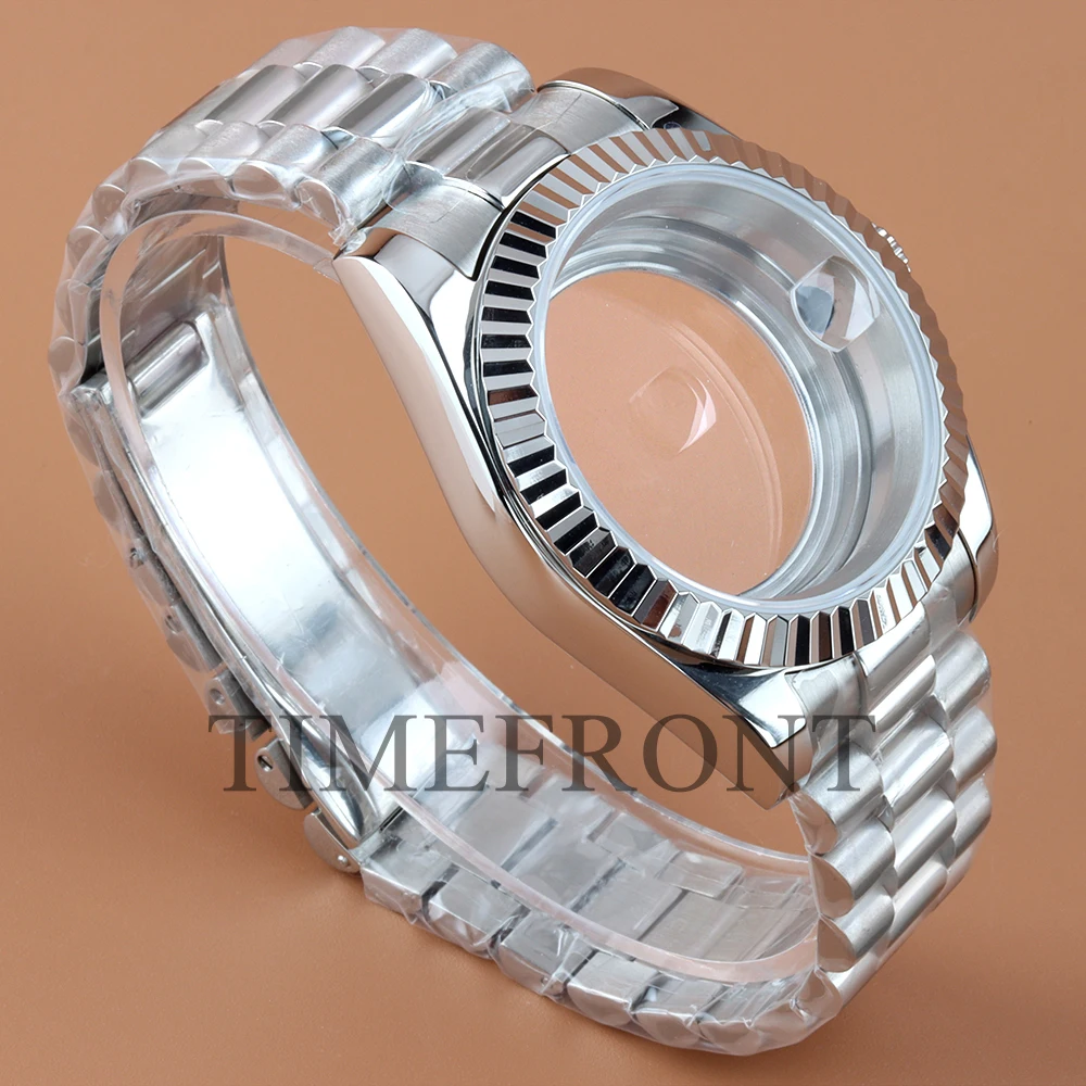 With 28.5mm NH35 Arabic Numerals Dial and Hands 36MM 39MM Watch Case For nh35 nh36 Movement Waterproof Silver Presidential Strap