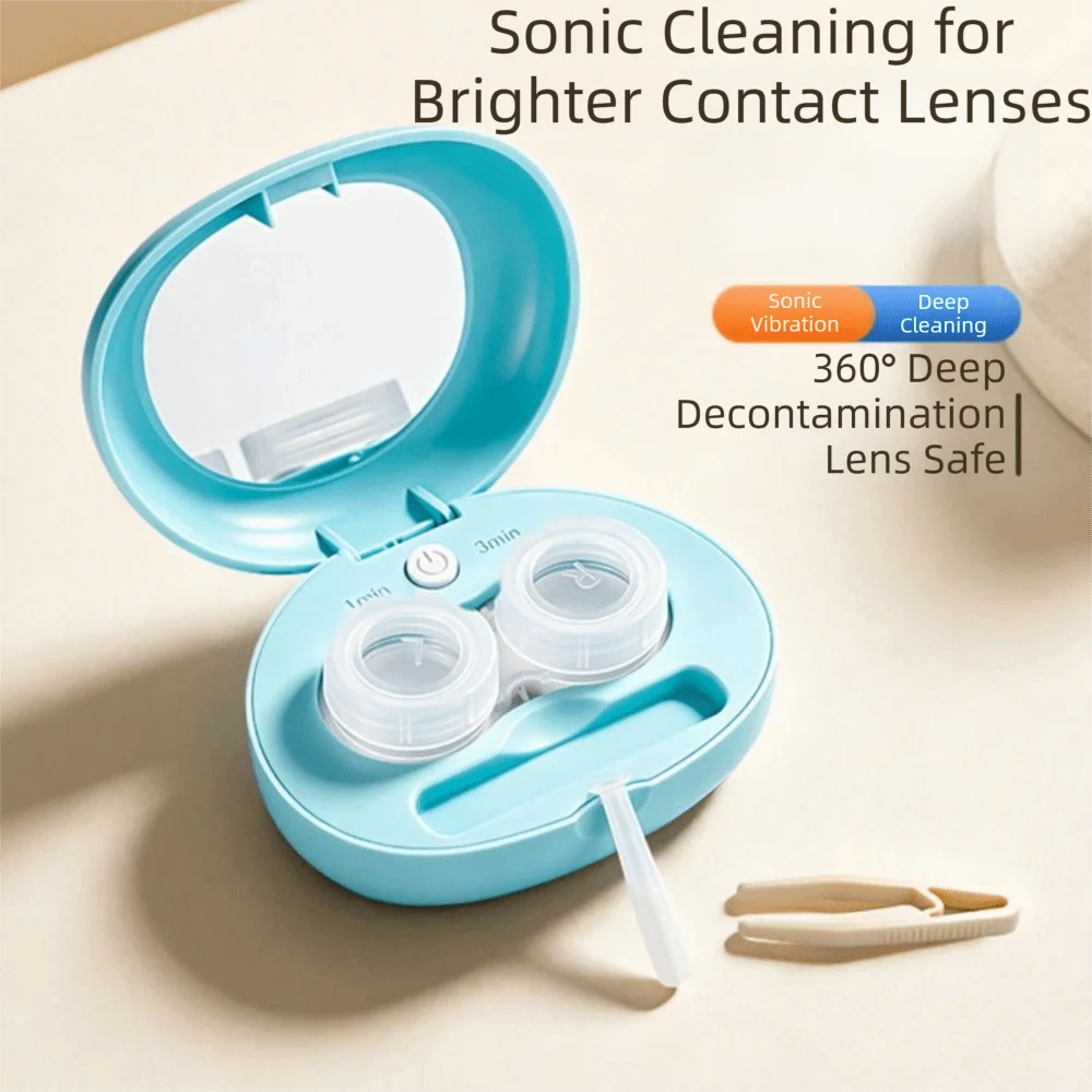 Electric Ultrasonic Contact Lens Cleaner Portable Fully Automatic Contact Lens Cleaning Case Rechargeable Deep Cleaning