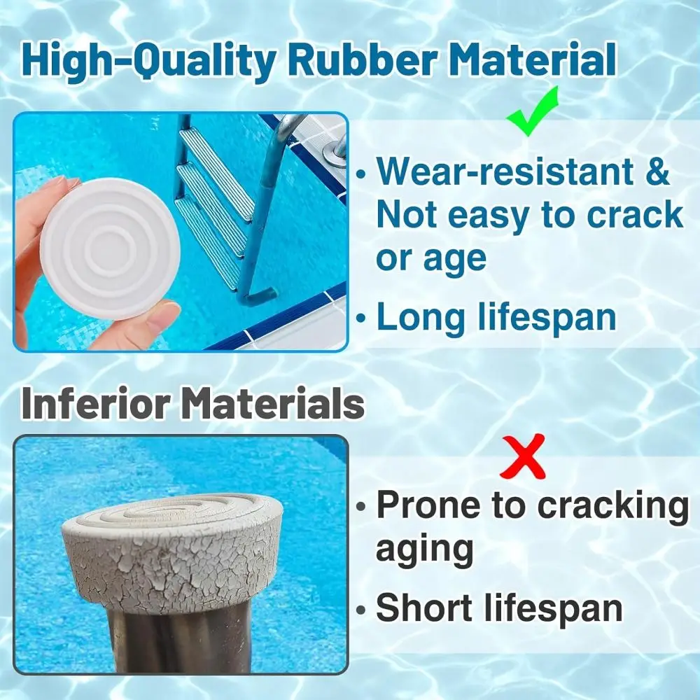 Nuevos parachoques de goma para escaleras de piscinas, aptos para tapas de enchufe interiores blancas estándar de 1,9 ", escalones, tubos, escaleras para piscinas enterradas