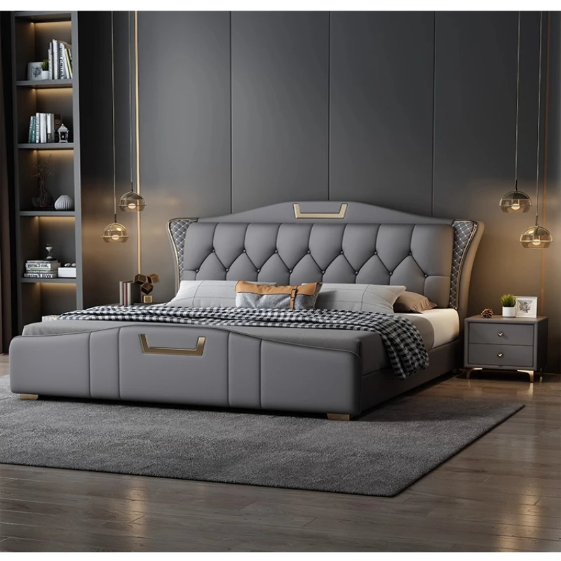 

Italian leather bed 2 meters master bedroom double modern simple 1.8 meters soft leather luxury premium wedding bed