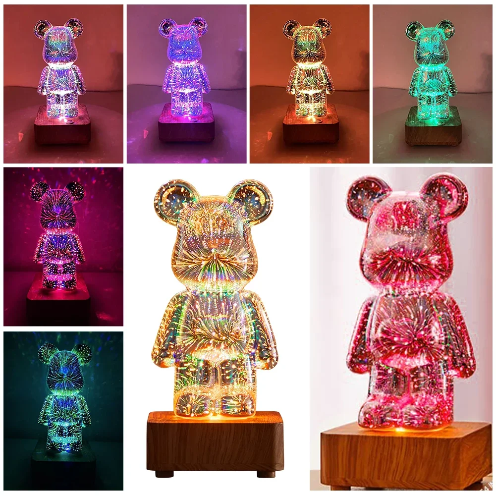

LED 3D Bear Fireworks Night Light Color Changeable Ambient Lamp USB Projector Lamp for Children Room Bedroom Decoration Space