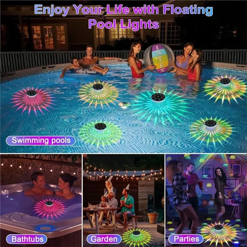 SHGO Solar Floating Pool Lights Smart Auto On/Off, RGB Solar Pool Lights Powered for Swimming Pool Garden Decoration