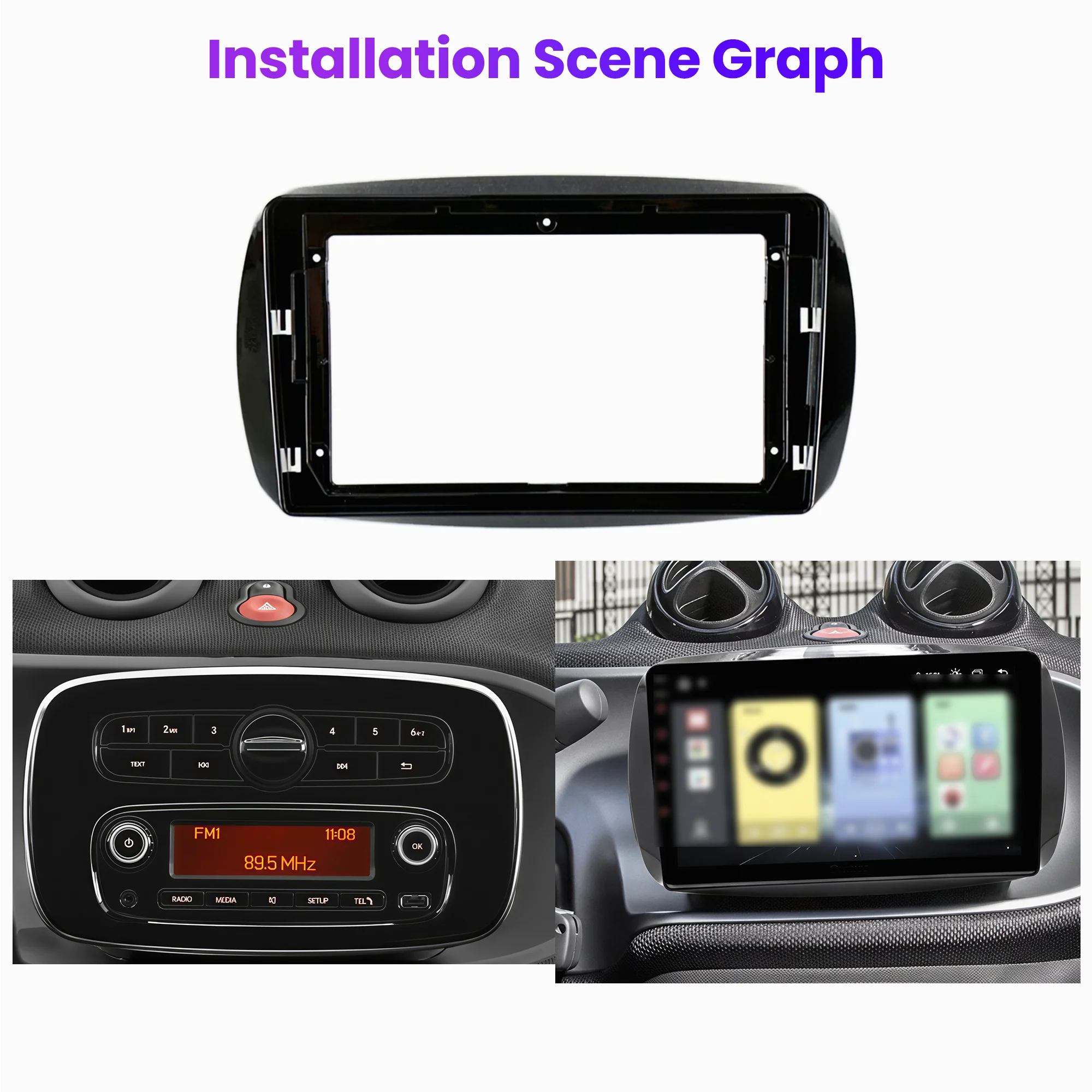 9 Inch Double Din Car Stereo Radio Fascia Frame Dash Kit for Mercedes Benz Smart Fortwo C453 A453 W453 2014-2020  Panel Bezel