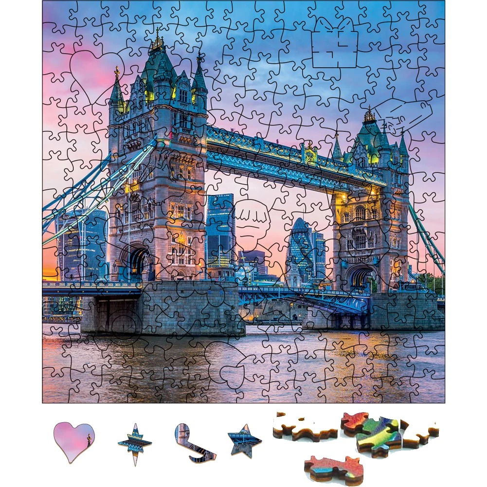 

Wooden Puzzle Tower Bridge Sunset Landscape Board Games Jigsaw Puzzles Toys 3D Wood Puzzle Gift For Adults And Children Game