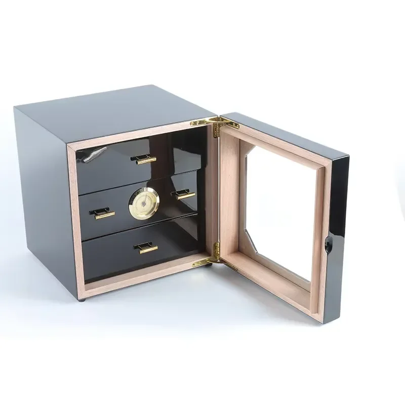 Chunshi Modern Design Piano Lacquer Wooden Three-Layer Eco-friendly High-End Cedar Wood Cigar Humidor Cabinet Factory Direct
