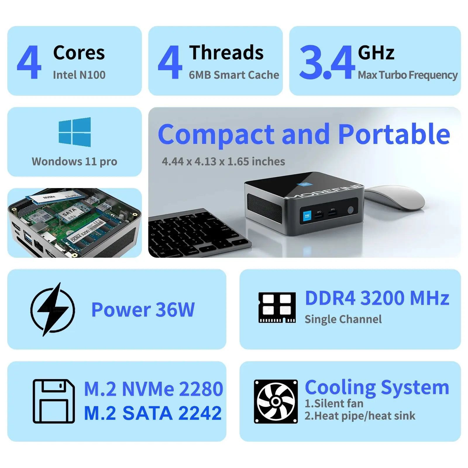 Morefine M9 Pro Gamer Mini PC 13th Gen Intel Core i7 13620H i5 1340P N100 NVMe DDR4 NUC 2.5G LAN Portable PC Windows 11 Computer