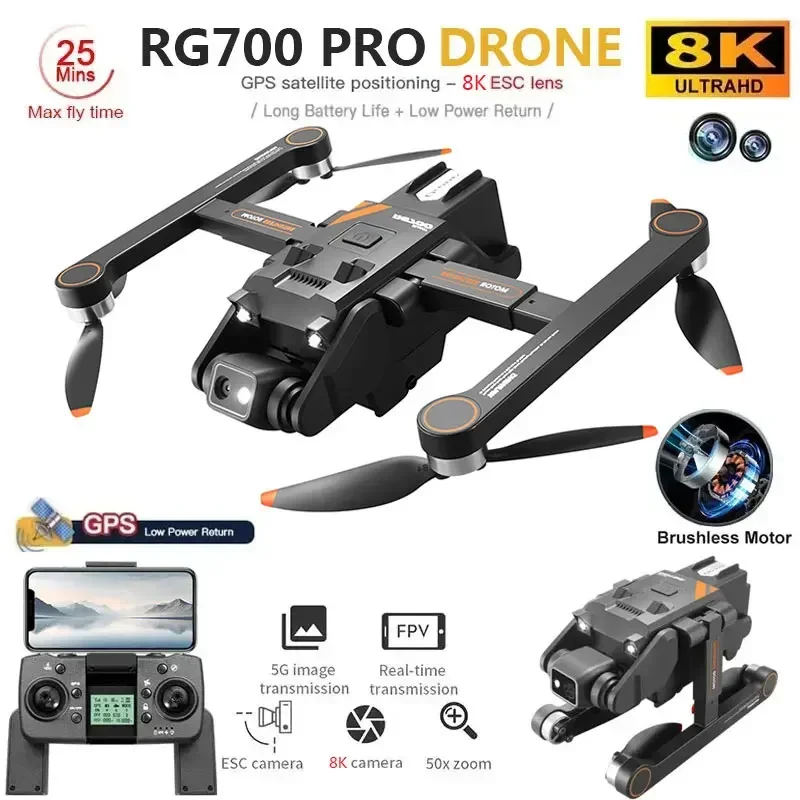 

FYZS RG700Pro Distance 2KM Drone GPS 8K Professional HD Dual Camera 5G WiFi Obstacle Avoidance Brushless Foldable RC Quadcopter