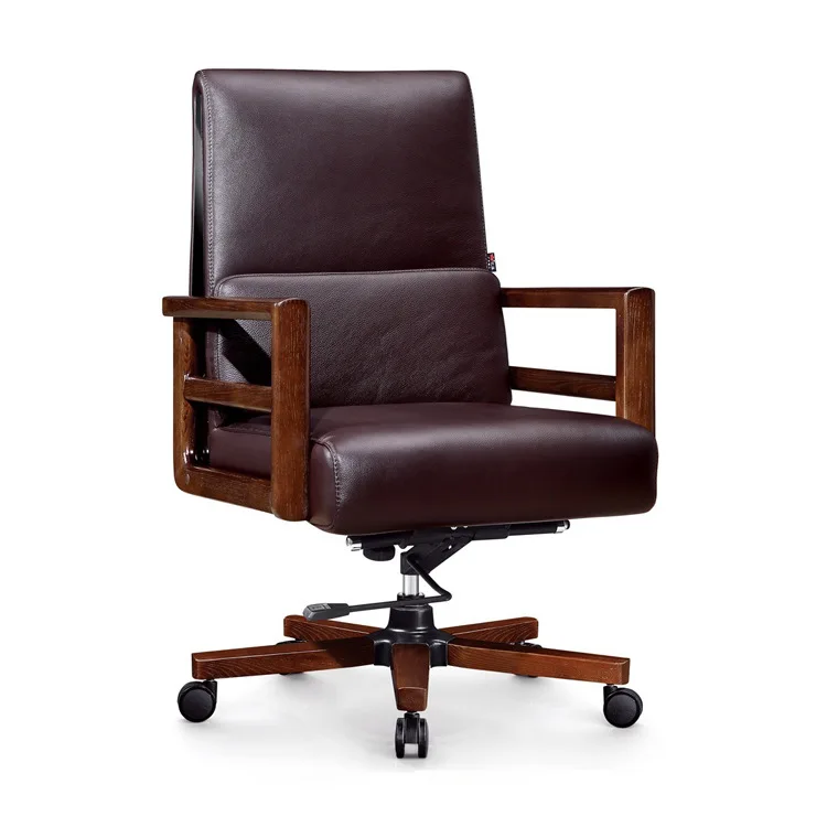 

Imported leather solid wood executive chair, household swivel chair, first-layer cowhide boss , leather office low-ba