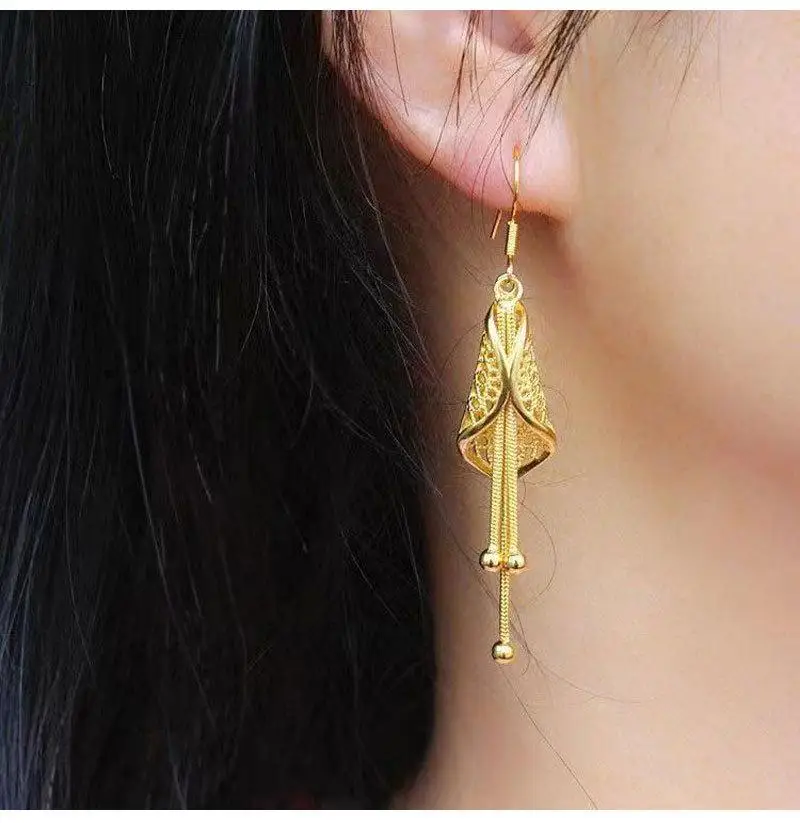 HOYON-pendientes de tuerca con gancho curvo para mujer, color oro puro de 24k, joyería de boda para madre, pendientes de moda que no se decoloran,