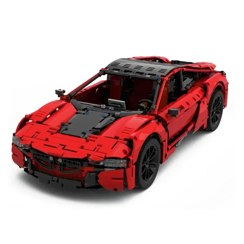 MOC-43958-coche deportivo con Control remoto para niños, Motor de potencia, bloques de construcción, regalos educativos de cumpleaños y Navidad