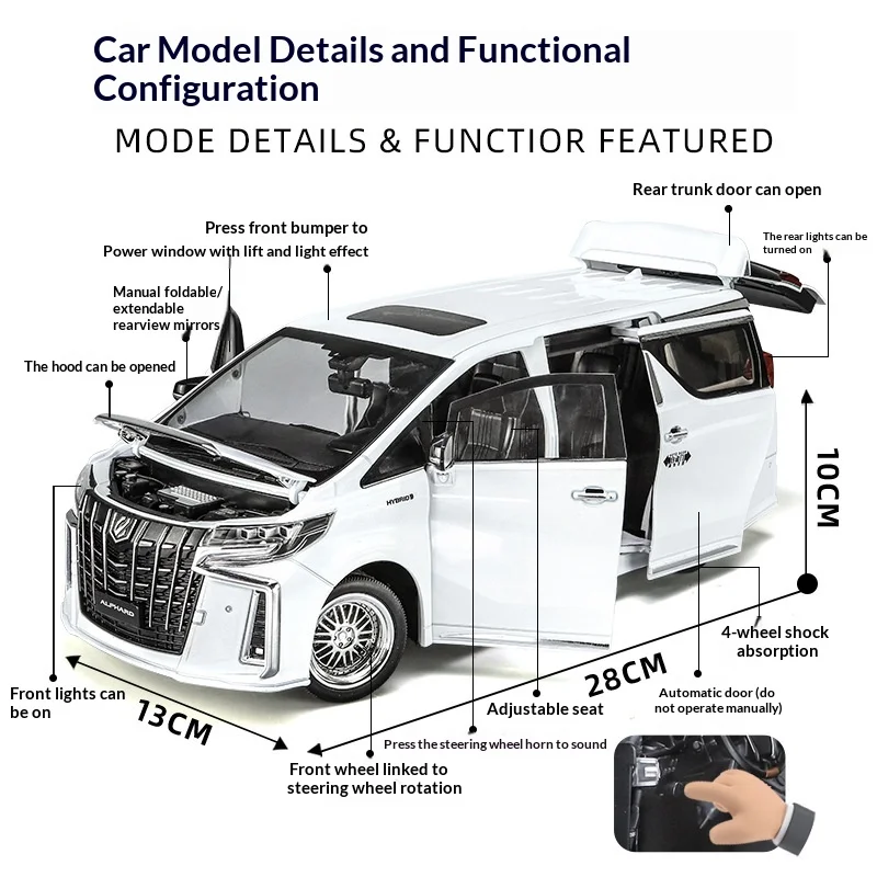 Chezhi 1/18 Toyota Alphard Officially Licensed Alloy Diecast Model, Detailed Metal Replica Static Car for Collection & Display