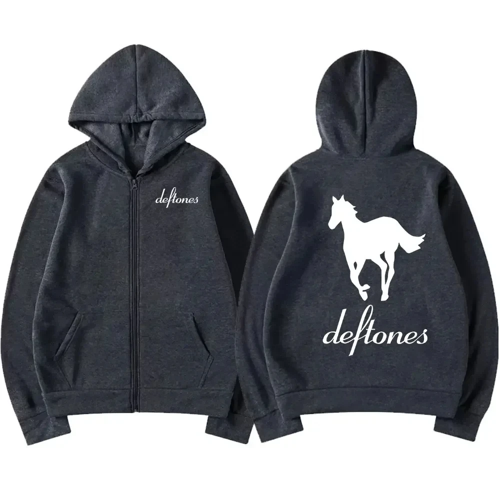 2024 Deftones White Zip Up Hoodie Hip Hop Rock Band Zipper Sweatshirt Harajuku Oversized Long Sleeve Hoodies Coats Streetwear