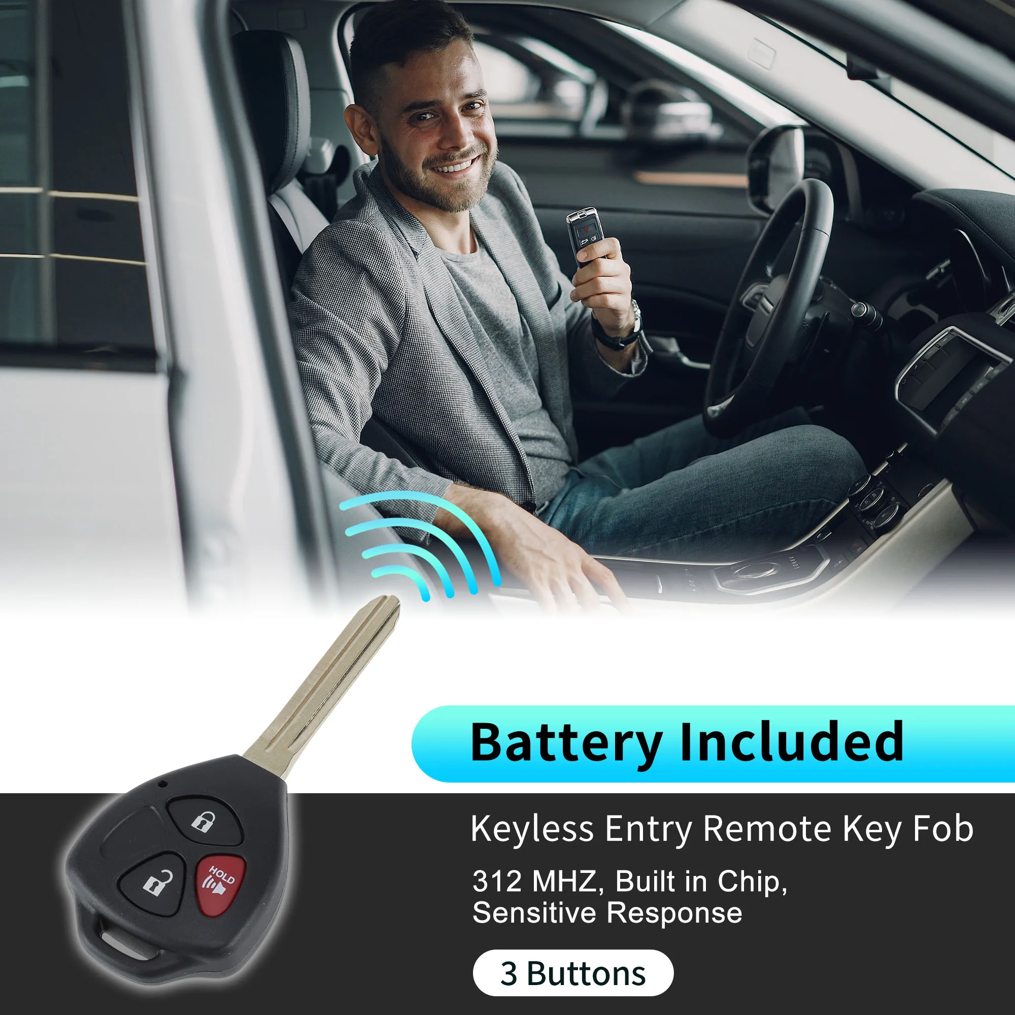 UXCELL GQ4-29T Replacement Keyless Entry Remote Smart Key Fob for Toyota Venza 09-2013