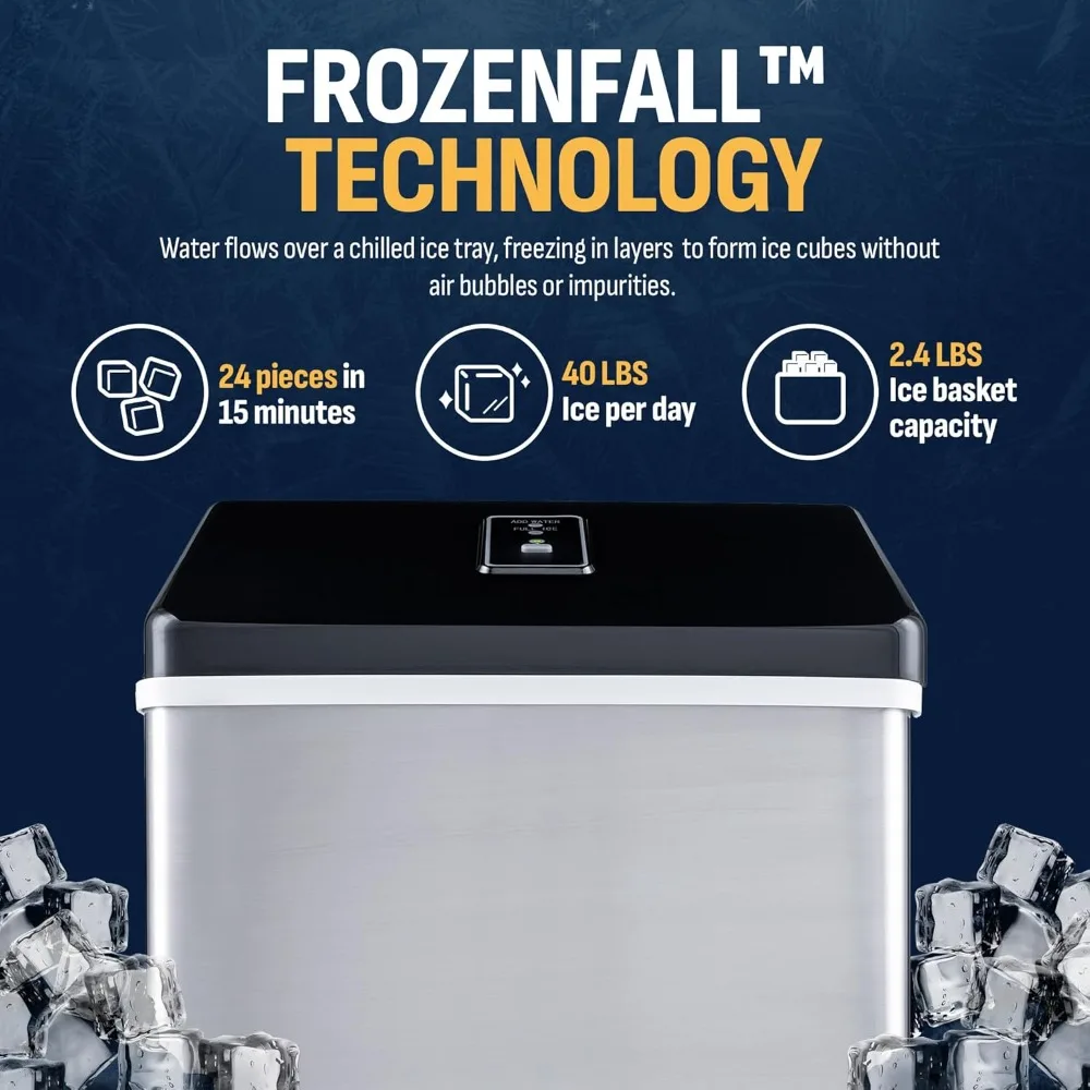 

Silver Countertop Ice Maker Machine, Compact Automatic Ice Maker, Cubes Ready in Under 15 Minutes, Portable Ice Cube Maker
