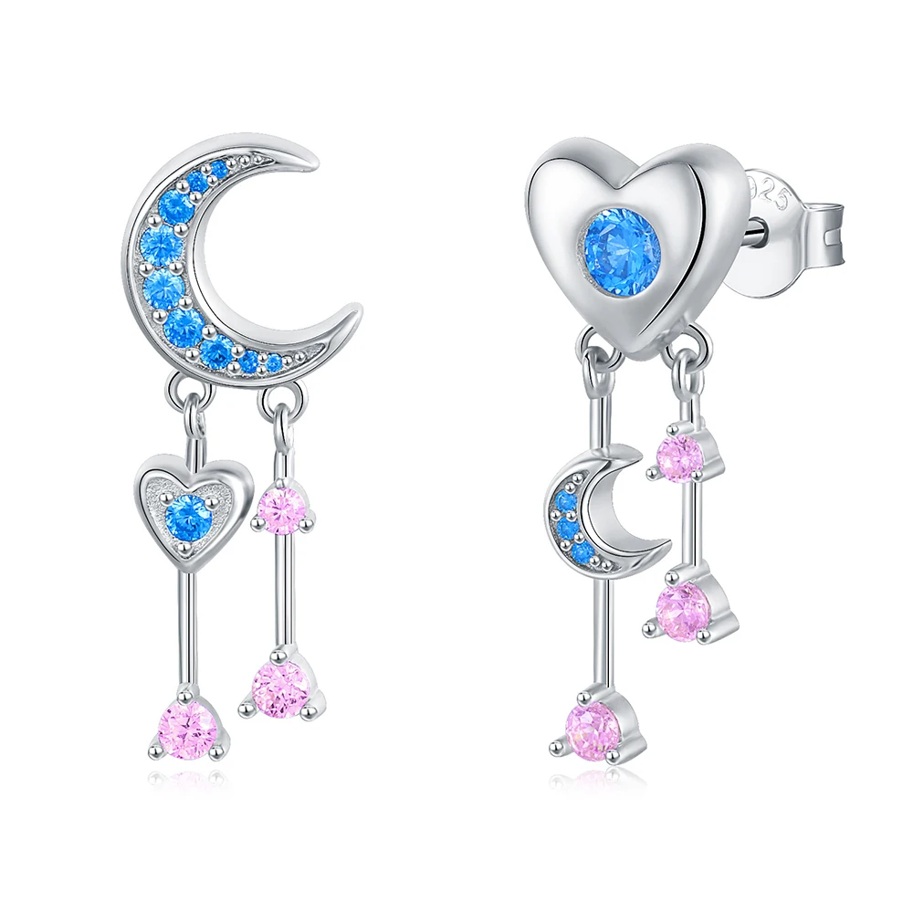 

925 Sterling Silver Heart Moon Tassel Earrings With Cubic Zircon Jewelry Birthday Christmas Gifts For Women Teen Girls Friends