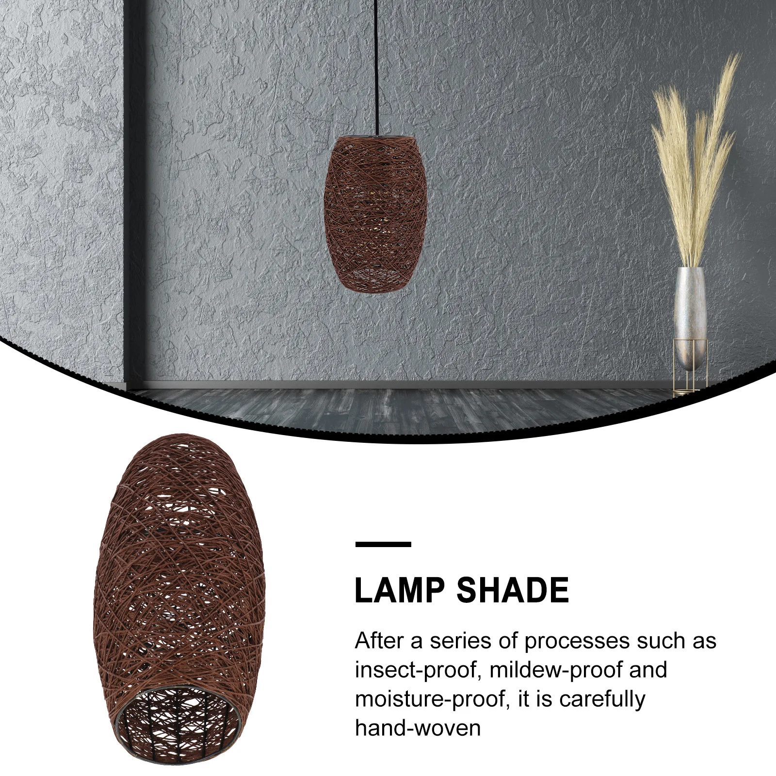 

Rustic Style Rattan Woven Lampshade Hanging Lamp Cover for Bedroom Living Room Study Pendant Light Accessories