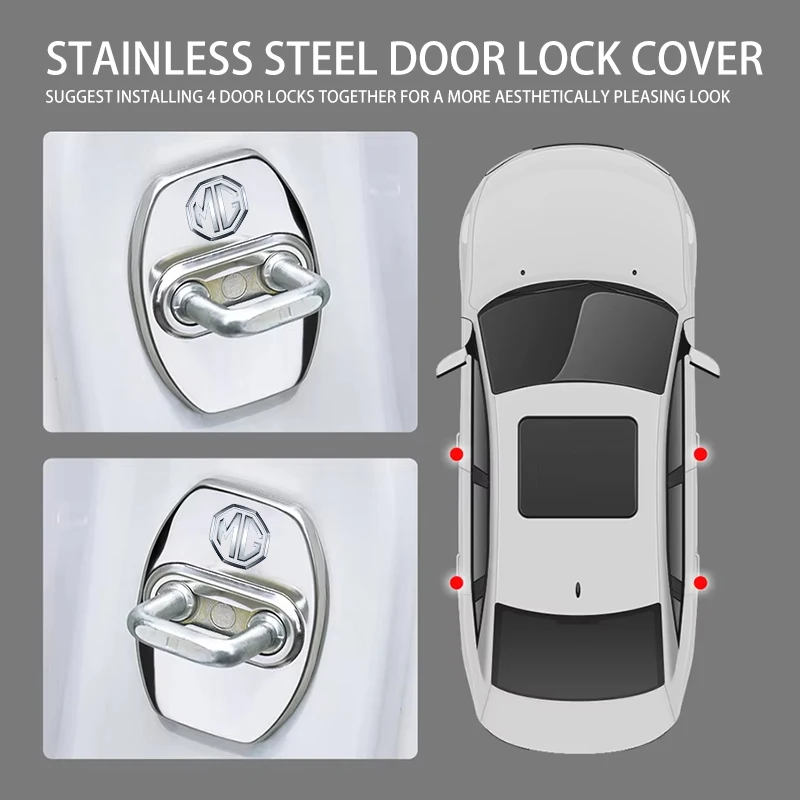 Stainless Steel Car Door Lock Buckle Cover 4Pcs Anti-Rust Protection Trim Caps for MG ZS HS GS GT MG3 MG4 EV MG5 MG6 MG7 RX5