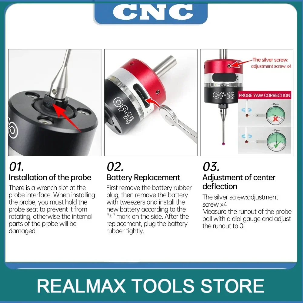 

2023 Latest CNC Milling Machine 3D Edge Finder CF-38 Machining Center Three-coordinate Precision Probe Centring Rod Tool Setter