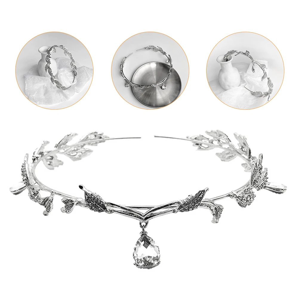 

Retro Leaf Hair Crown Bride Pendant Headband Wedding Banquet Decor Rhinestone Crystal Bridal Accessory Elegant Durable Headpiece
