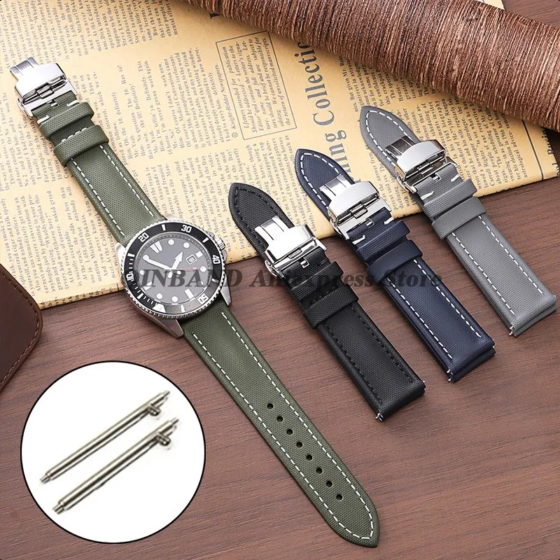 Image of 18/19/20/21/22mm Segeltuch Armband Straps für Omega für Seiko Schmetterling Schnalle Wasserdichte Armbänder Männer Frauen Nylon Armband