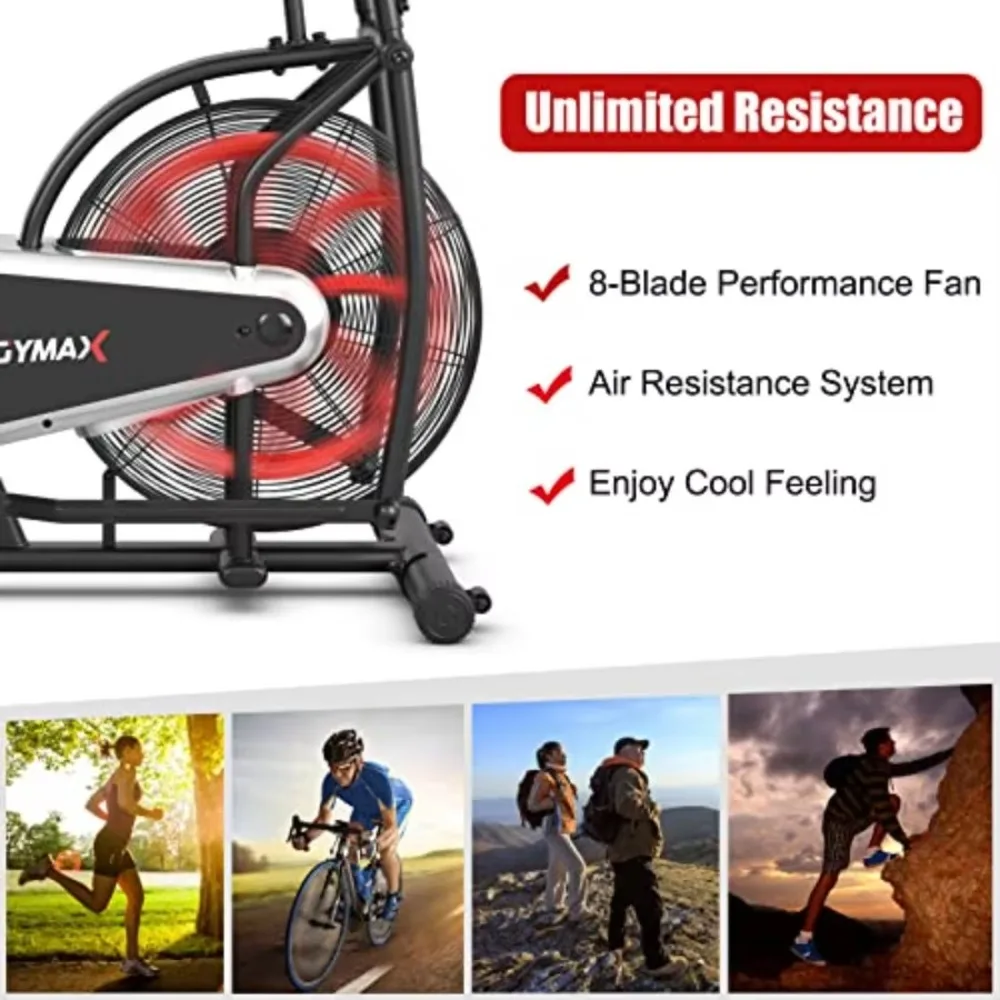 Upright Exercise Bike Air Resistance LCD Monitor Home Gym Cardio Workout Adjustable Phone Holder Stationary Cycling Equipment