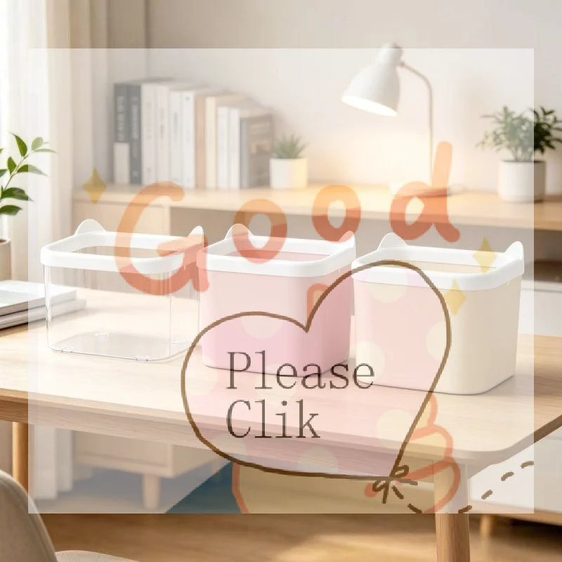 【HG】Cute Cat Ear Desktop Storage Bins Durable Construction Multi Color Options For Organizing Desk Sundries Stationery