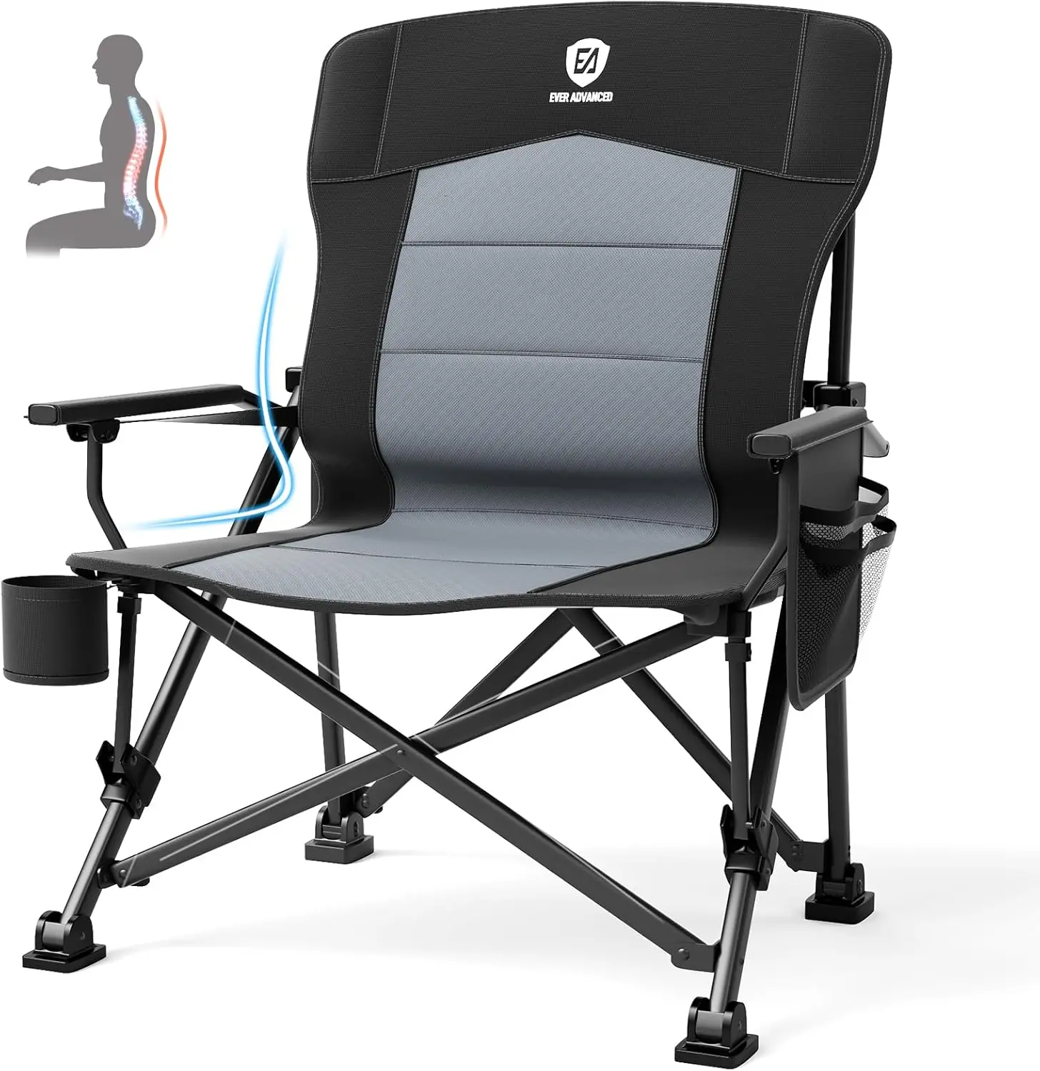 

Oversized Folding Camping Chair with Adjustable Lumbar Support, Heavy Duty Portable Quad Chair for Outdoor Use