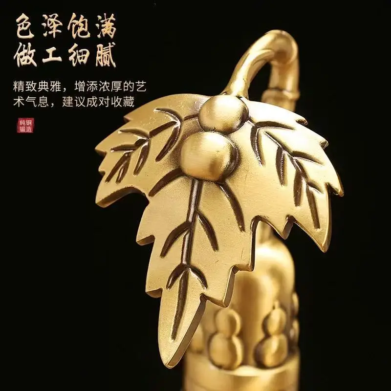Pure brass gourd ornament for home decor, attracting wealth and fortune, hollow and open, suitable for living room, entrance, of