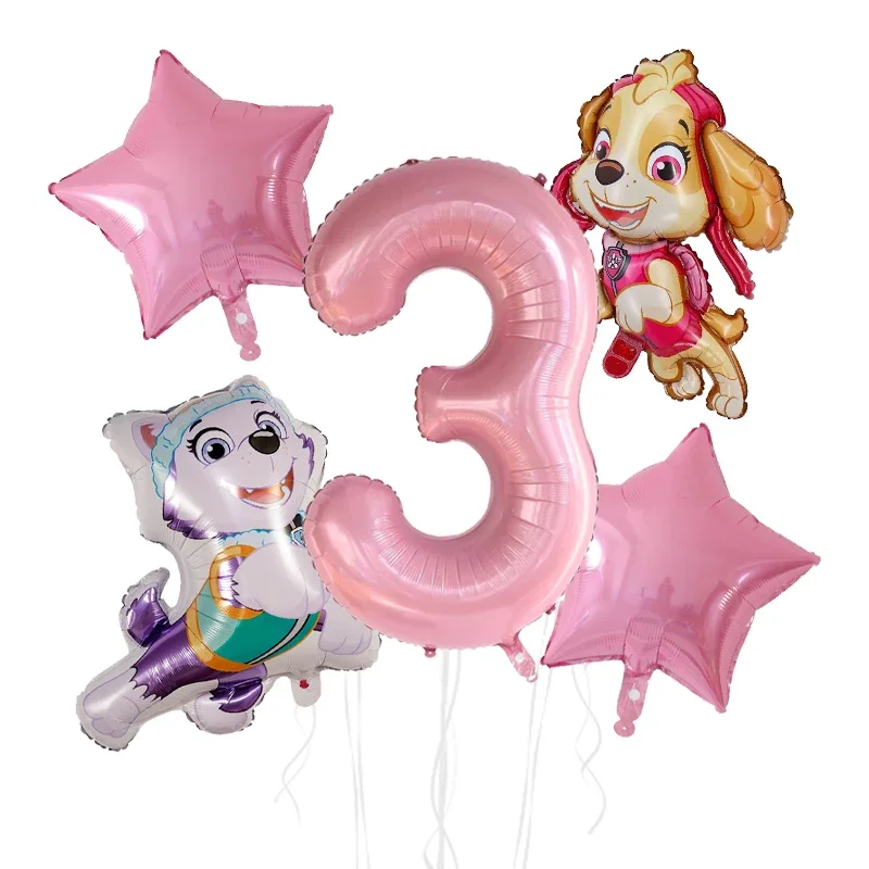 5 Stück Anime Paw Patrol Aluminiumfolienballons Set mit Zahlen für Kindergeburtstag, Partydekoration, Babyparty-Geschenke und Zubehör – Detail 4