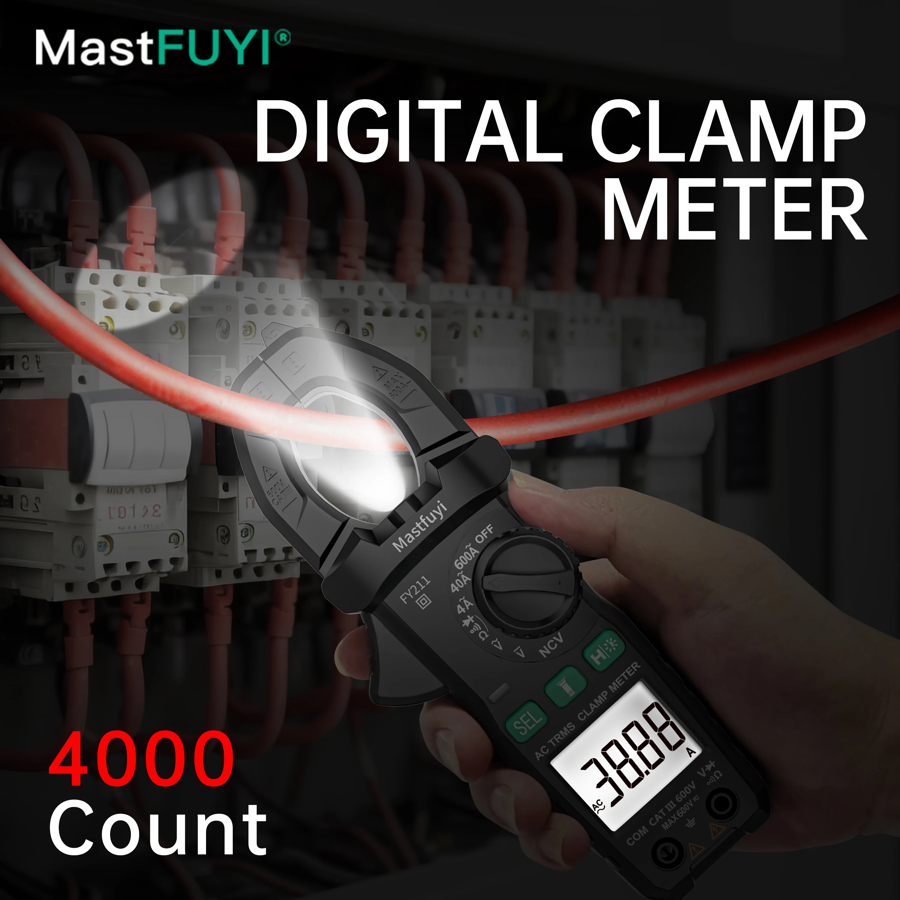 MASTFUYI FY211 Digital Clamp Meter 600A AC Current Ammeter 4000 Counts Multimeter Voltage Resistance NCV Tester Backlight