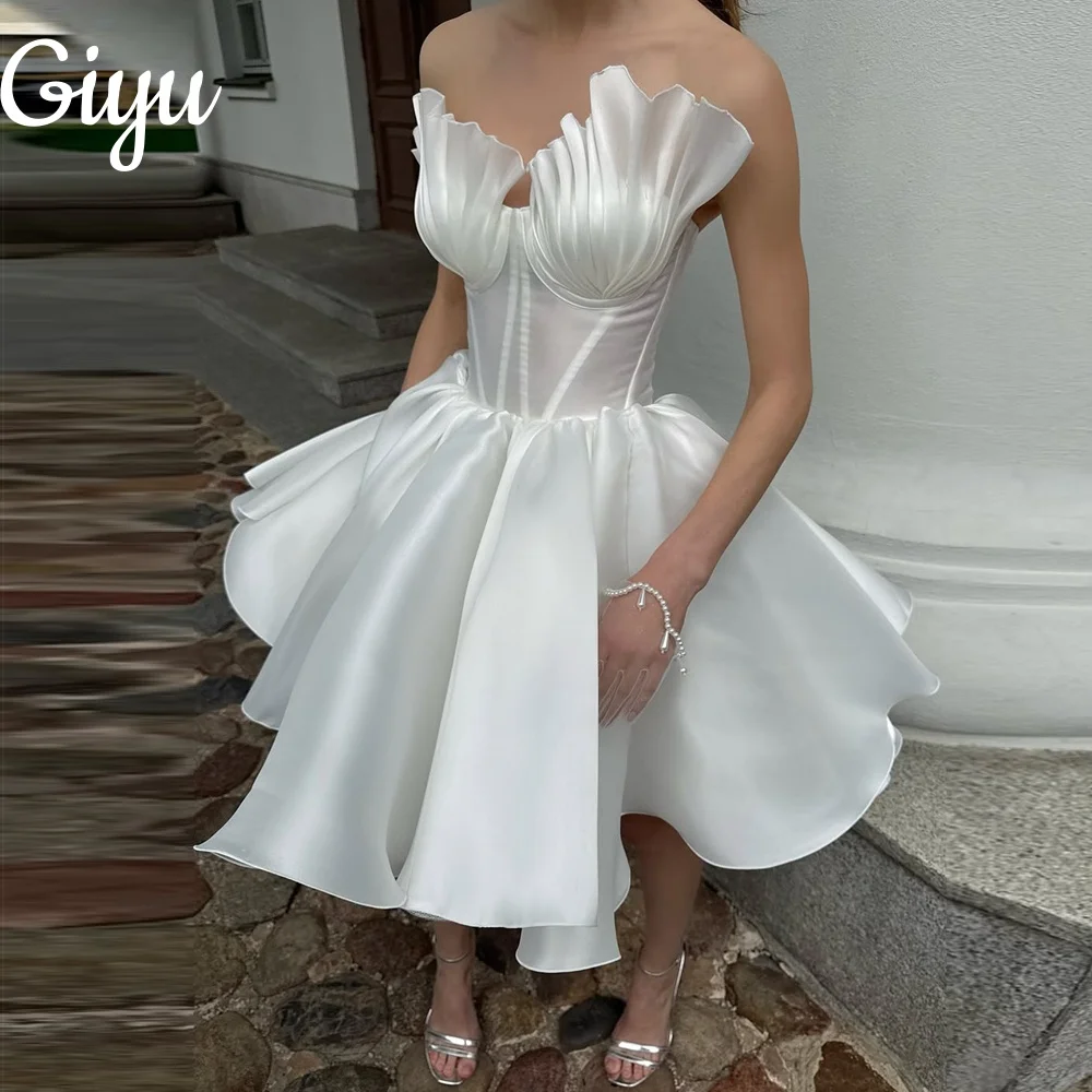 

Giyu Elegant Short Wedding Dresses Scalloped Bride Mini Modern Pleat Special organza Sleeveless Vestido De Novia Customized 2025