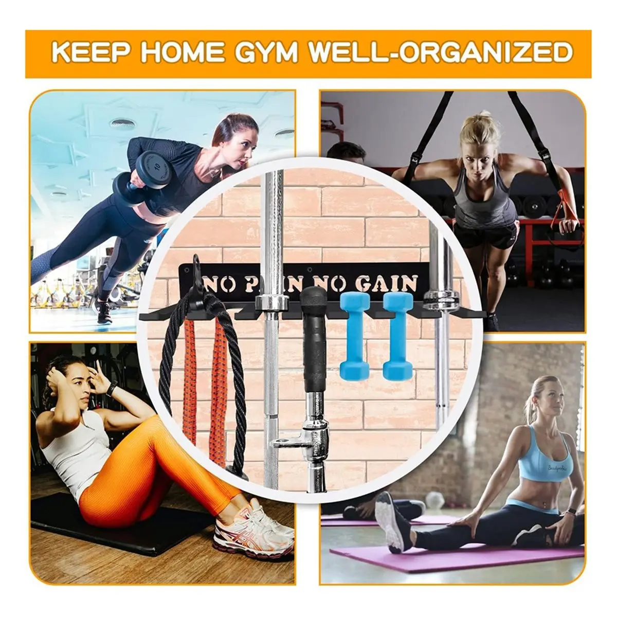 ABFS Gym Home Rack 8 Hook Heavy-Duty Wall-Mounted Organizer Multi-Purpose Workout Gear Wall Hanger Storage