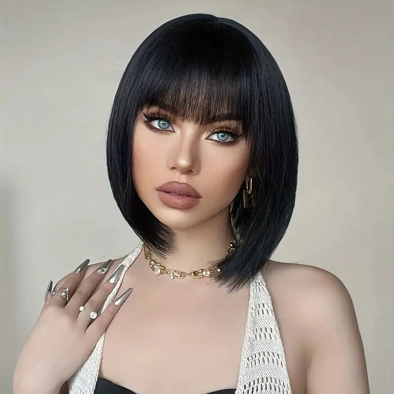 Bob Wig With Bangs 14 Inch  Short BOB Wig For Women Synthetic Wig StraightWigs With Bangs