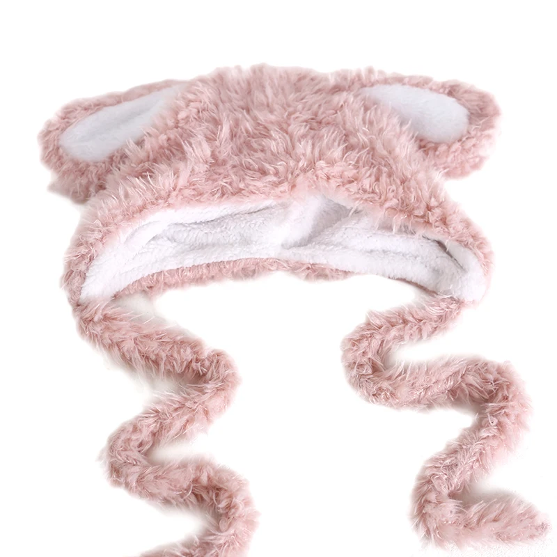 Women Lolita Kawaii Earflap Hat Winter Beanies Fluffy Fuzzy Warm Cap with Bunny Rabbit Ear Anime Cosplay Accessory Black Pink