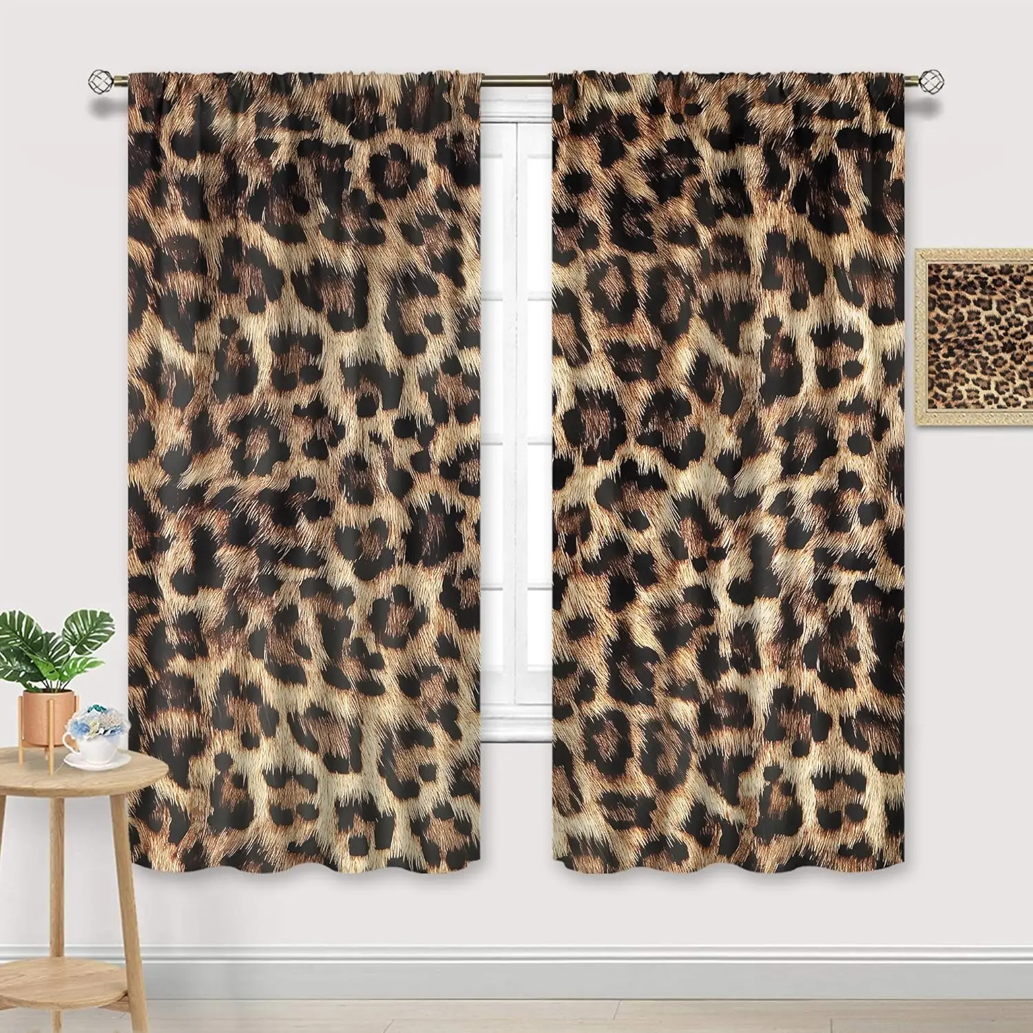 Leopard Print Brown Curtains, Wild Safari Animal Skin Drapes with Rod Pocket, Cheetah Pattern Bedroom Decor for Adults