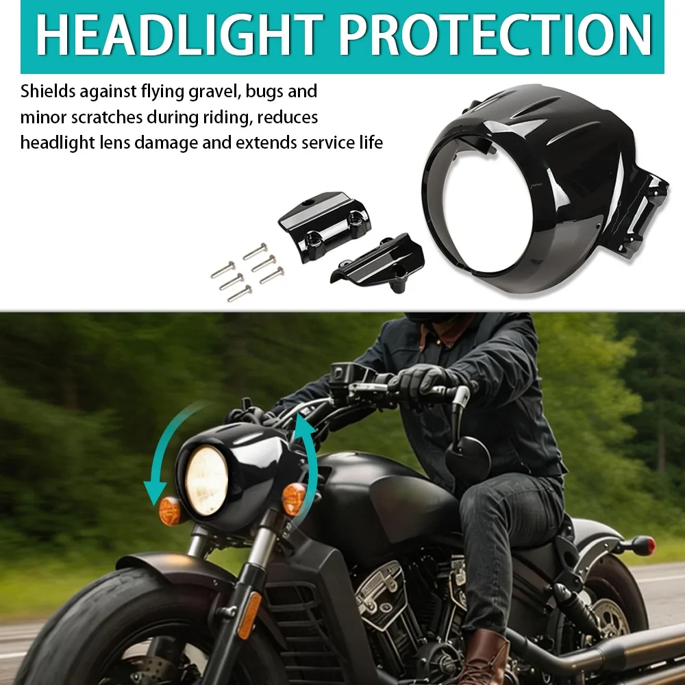 

Glossy Black Headlight Fairing Cover Headlight Cowl Mask Kit Fit For Indian Scout 2015 - 2024 Scout Sixty Bobber 2016 - 2023