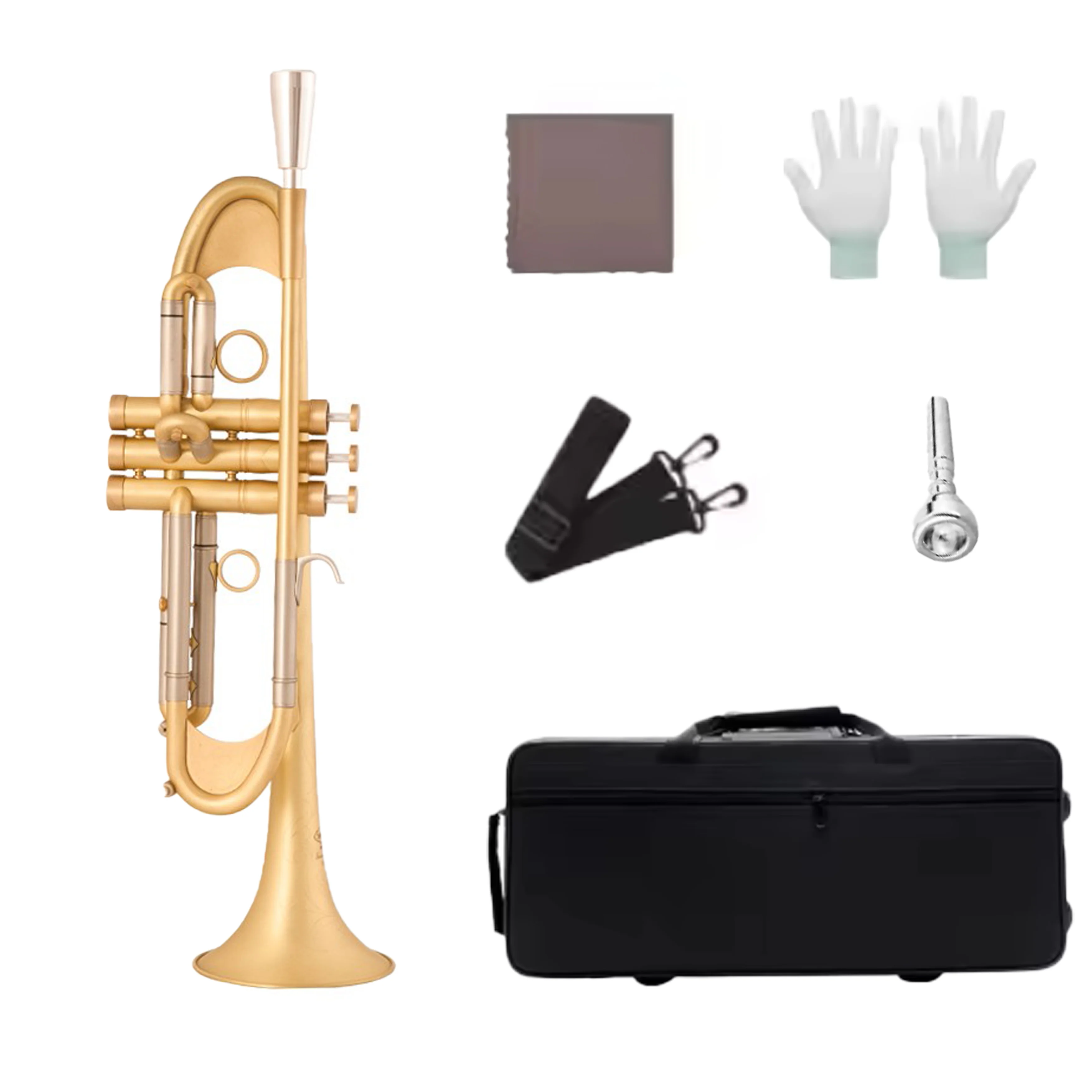 Hymna Heavy Brushed Golden Bb Trumpet With Hard Case Mouthpiece Strap Cleaning Kit Gloves Full Package