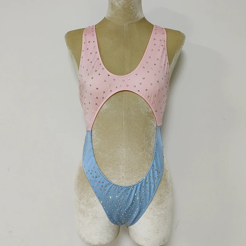 

High Quantity One Piece AB Rhinestones Bottle Girls Patchwork Stripper Outfits Sexy Ladies Bodysuit Exotic Dancewear