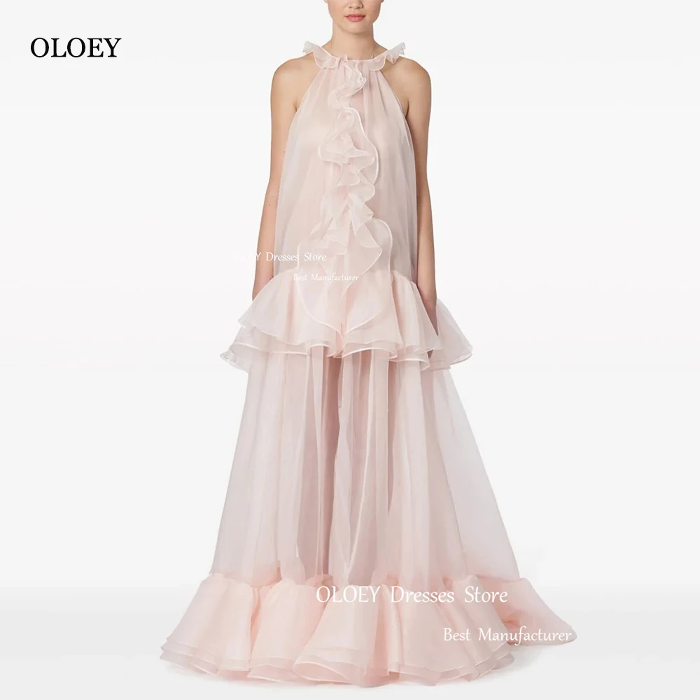 

OLOEY 2024 Elegant Chiffon Evening Dress Fairy Pink Backless Sleeveless Photoshoot Wedding Party Dress Floor Length Formal Gowns