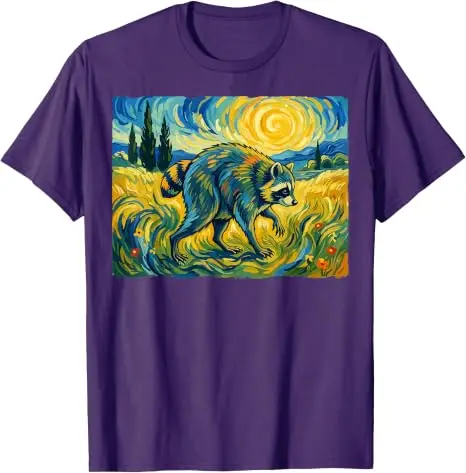 Van Gogh Jimothy Raccoon Animal Graphic Artwork T-Shirt Y2k Art Graphic Apparel Einzigartiges Neuheitsgeschenk Baumwolle Streetwear Kleidung – Detail 13