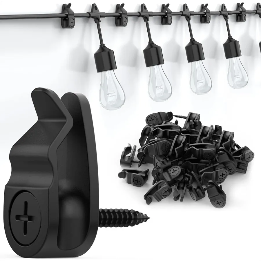 

Outdoor String Lights Clips Weatherproof Cable Hanger Hooks for Hanging Fairy Lights Holiday Decor Black 50 Pack