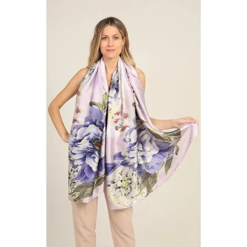 Luxury Female Peony Print Large Scarf Vintage Silk Satin Shawl Scarf Women Windproof Outdoor Head Wrap 180*90cm