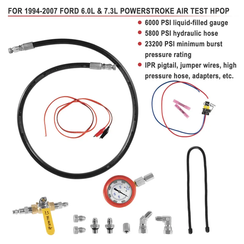 Car Hpop Test Tool High Pressure & Air Leak Test Gauge Tool Kit Fit for 1994-2007 Ford F250 F350 6.0L & 7.3L Powerstroke