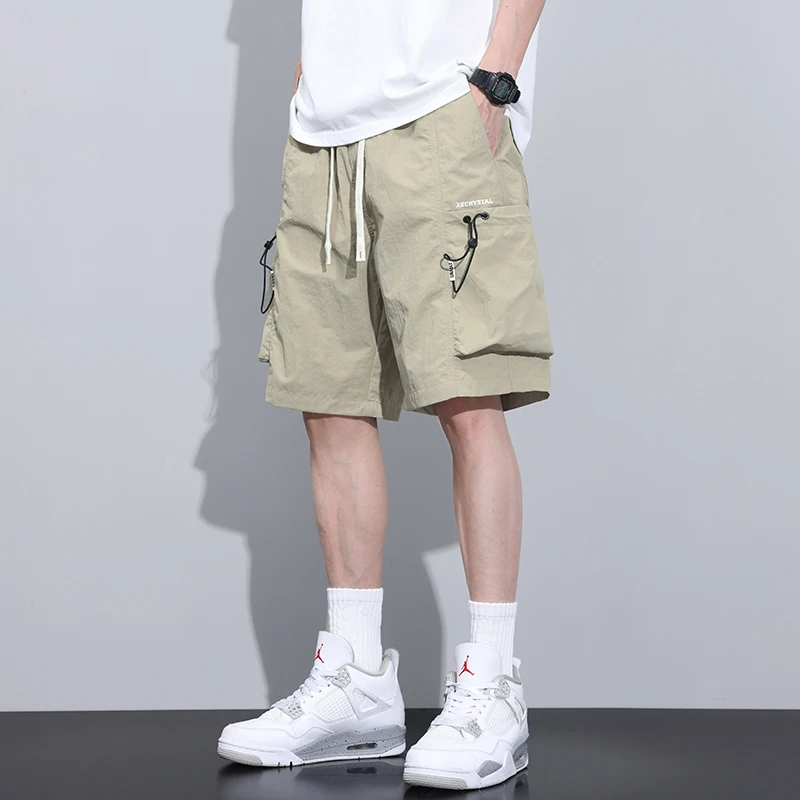 

Модные летние однотонные мужские повседневные шорты, уличные свободные брюки до колена, спортивная одежда, брюки с эластичной резинкой на талии, брюки для бега на шнурке