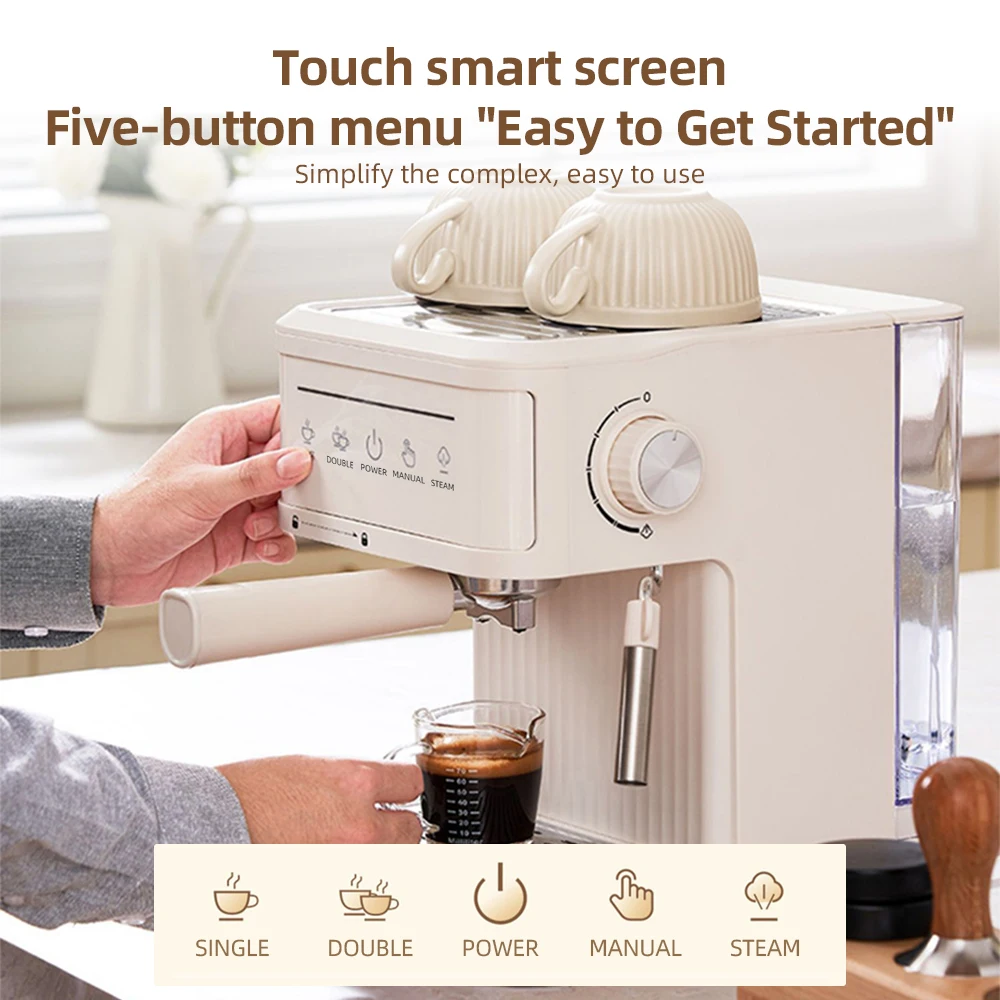 Electric Coffee Machine 850W 20Bar Mini Coffee Maker with Portafilter Single and Double Serve Filter Basket 92℃ Smart Brew