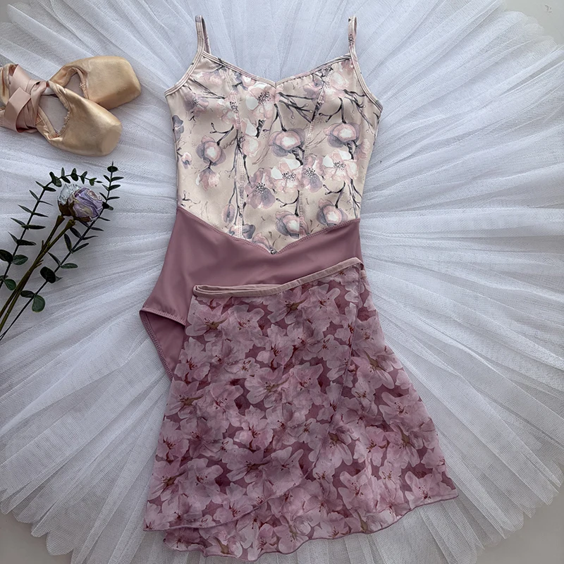 

customized women's adult ballet dance costume suspender printed jumpsuit gymnastics suit aerial yoga suit practice suit faldas